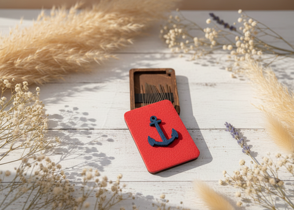 Wooden needle case. Anchor. KF056/39 Wizardi