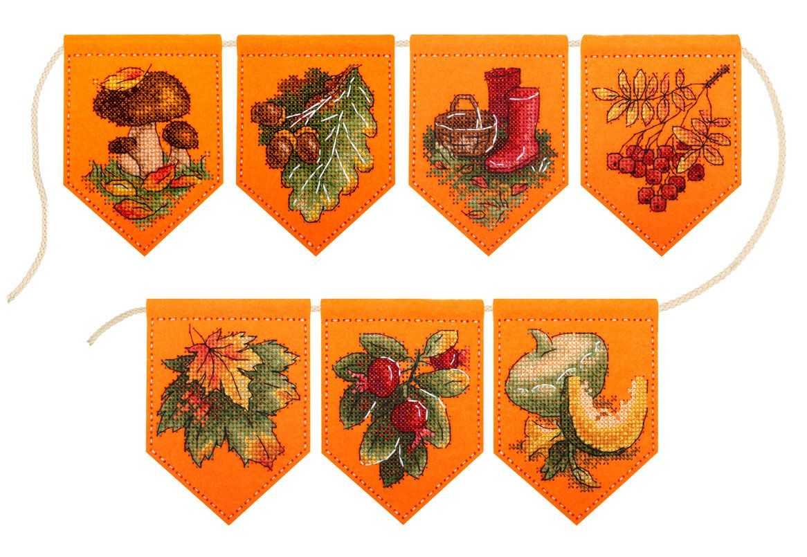 Kit de punto de cruz MP Studia ST-1002 – “Guirnalda de Otoño Naranja (7 banderines)”