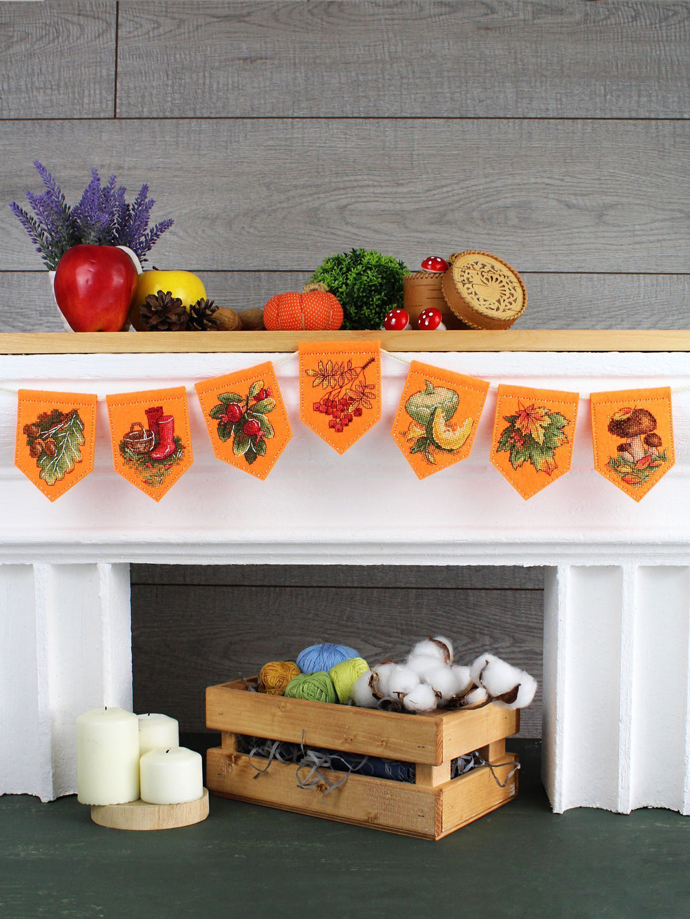 Kit de punto de cruz MP Studia ST-1002 – “Guirnalda de Otoño Naranja (7 banderines)”