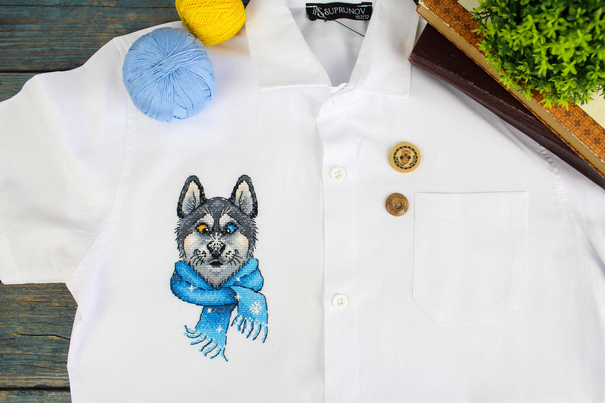 Kit de broderie au point de croix « Husky drôle » SV-1035 – Style broderie sur vêtements