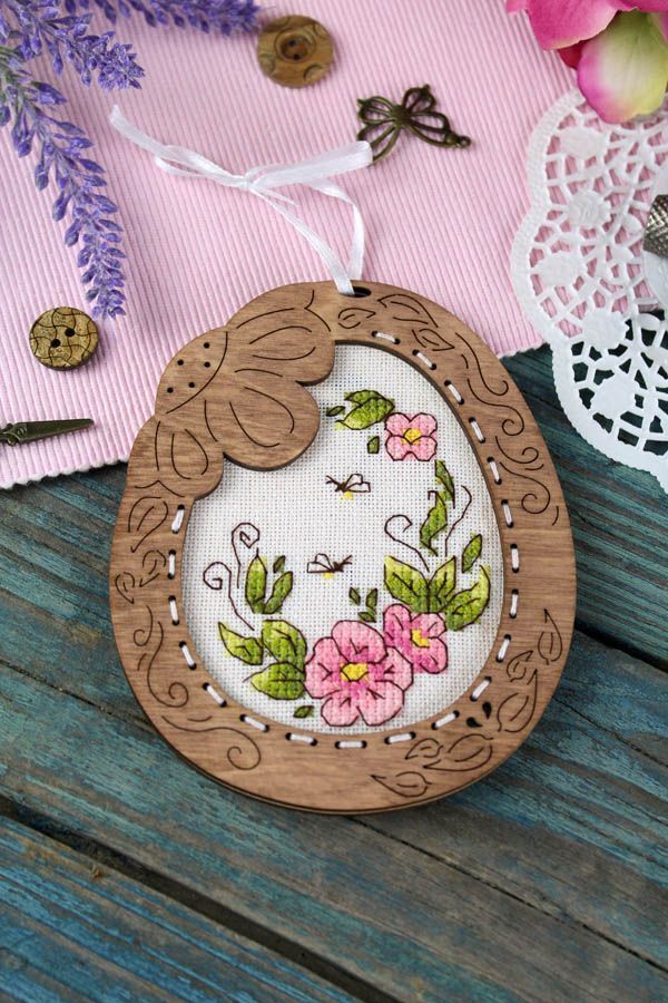 Cross Stitch Embroidery on Wooden Base "Miniature. Tender Flowers" SO-095 by MP Studia