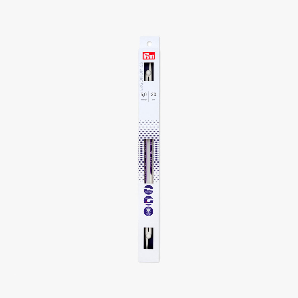 Agujas de Tricotar Ergonómicas 30cm Prym con Cabezales de Click para Trabajar con Comodidad y Precisión