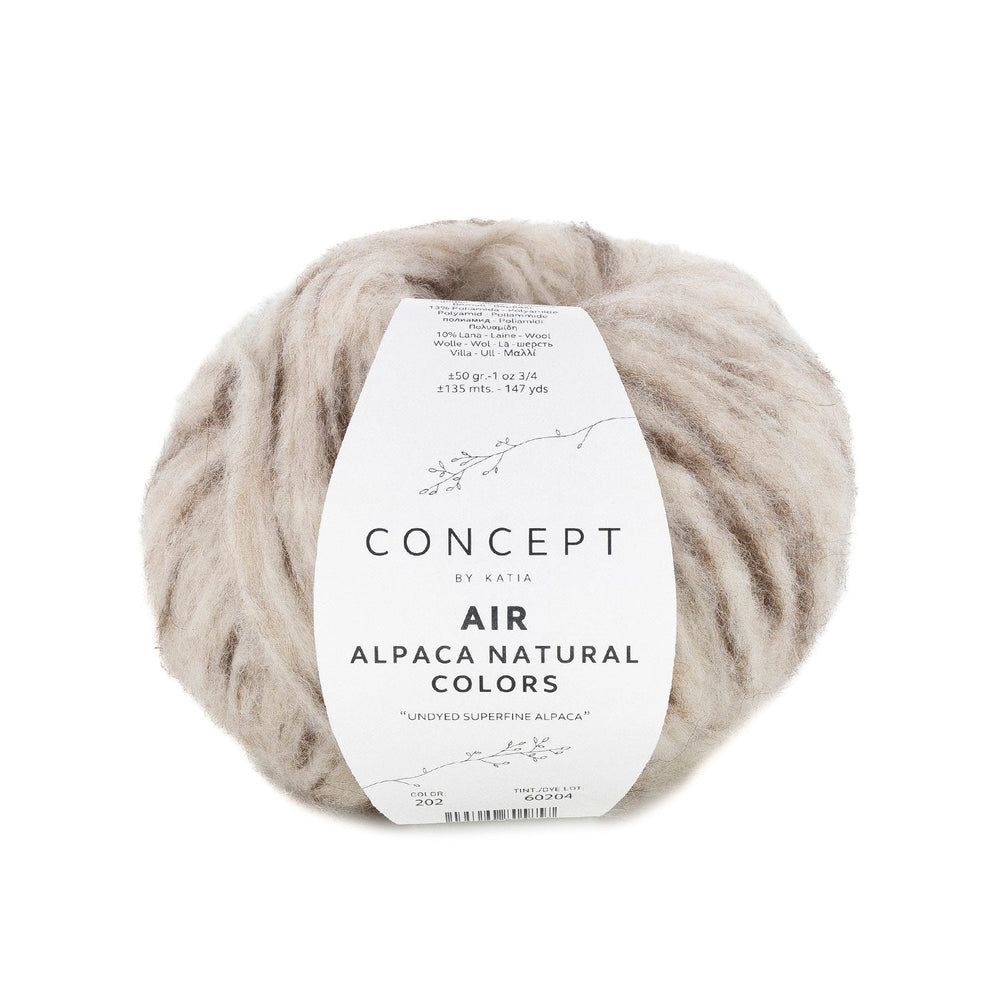 Katia Air Alpaca Natural Colors : Laine non teinte à effet brossé pour des créations uniques