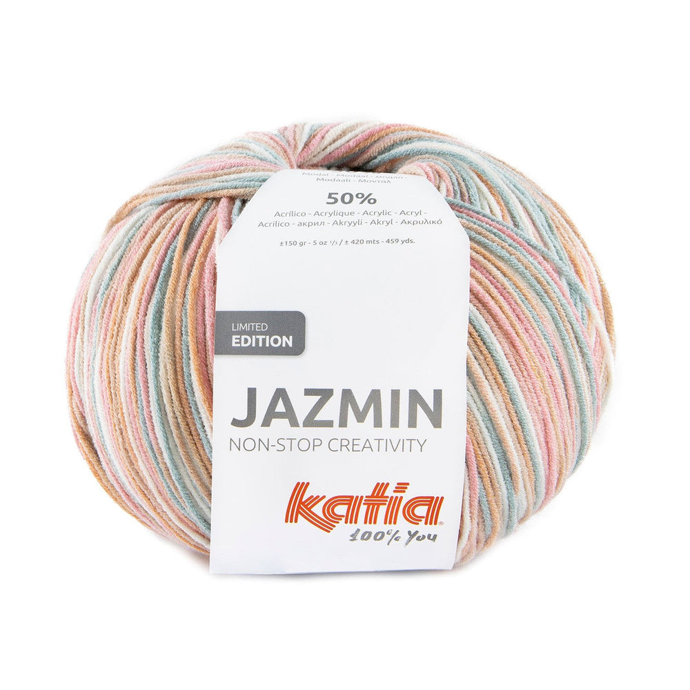 Katia JAZMIN en couleurs pastel - Laine en édition limitée avec toucher doux et imprimé multicolore