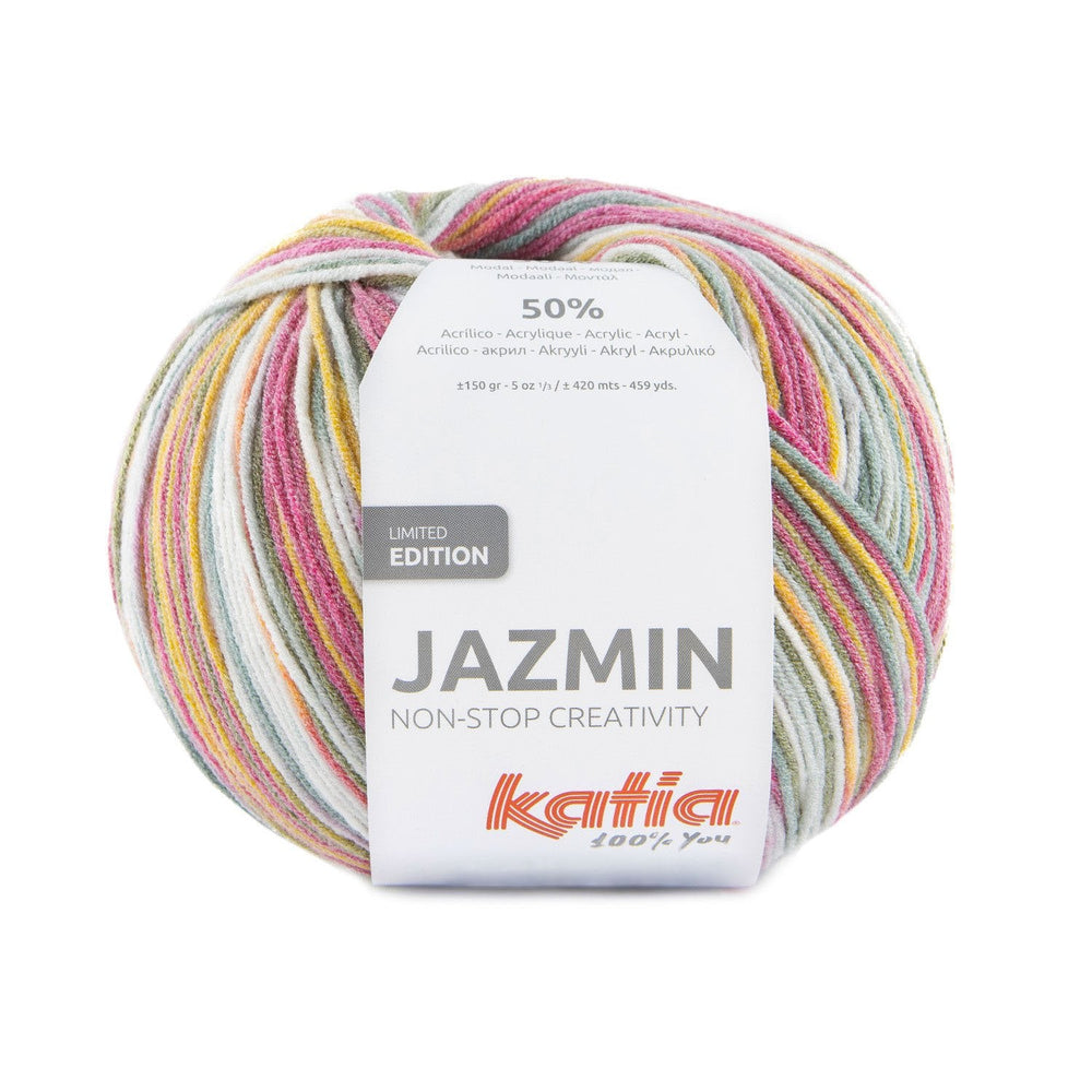 Katia JAZMIN en couleurs pastel - Laine en édition limitée avec toucher doux et imprimé multicolore