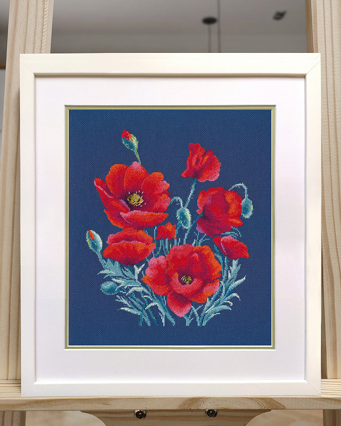 Vista adicional de Kit de punto de cruz Oven S1598 – Amapolas sobre Azul 24x29 cm