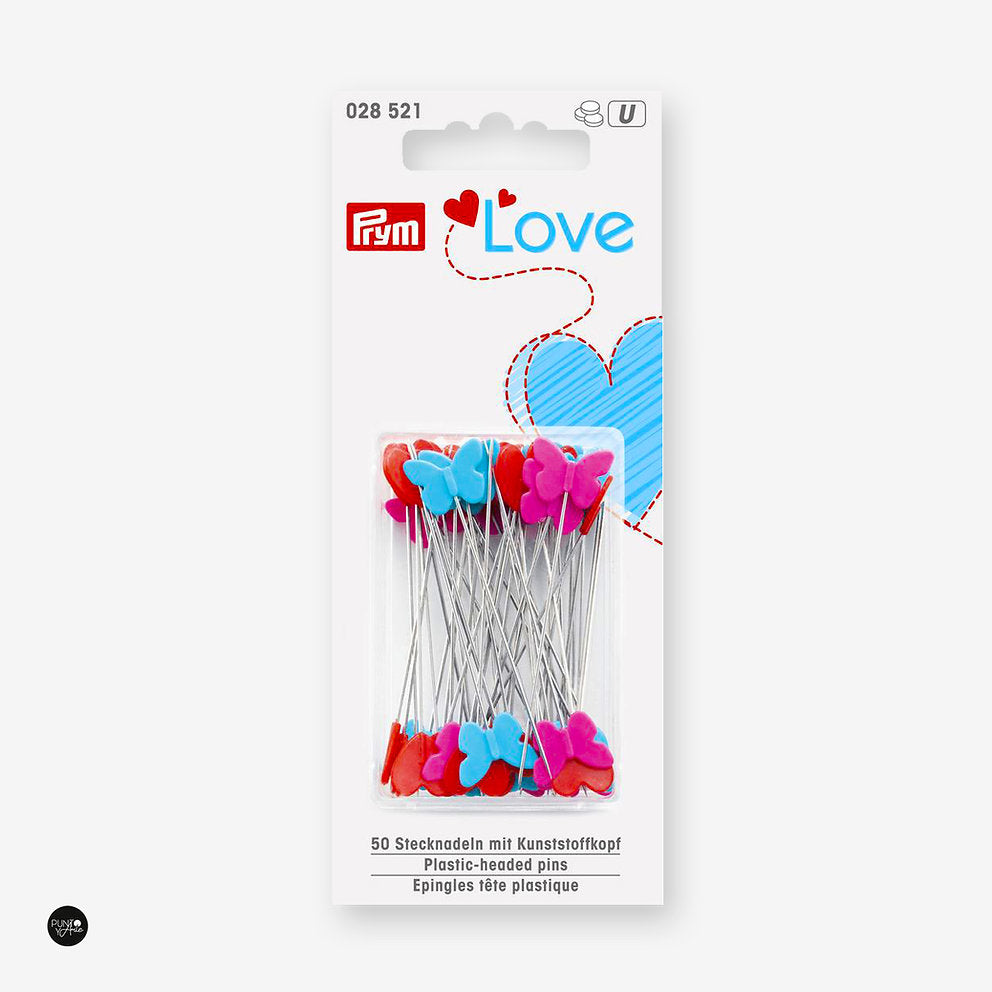 Pins of Love Prym 028521 - Pins en acier inoxydable en forme de coeurs ou de papillons