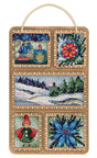Kit de punto de cruz sobre base de madera Winter Collage MP Studia con escenas invernales bordadas y diseño decorativo listo para colgar