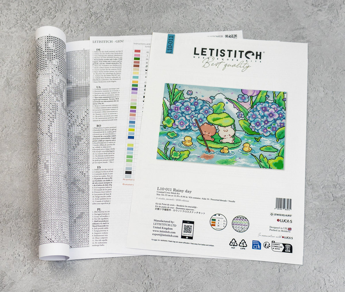 Folleto y tabla de colores del kit Letistitch L10-011 Rainy Day