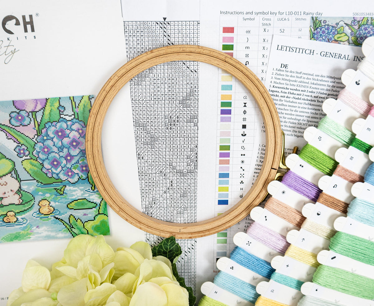 Esquema con bastidor del kit Letistitch L10-011 Rainy Day