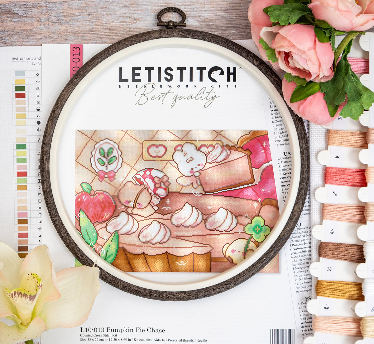 Kit de punto de cruz Letistitch L10-013 Pumpkin Pie Chase con bastidor