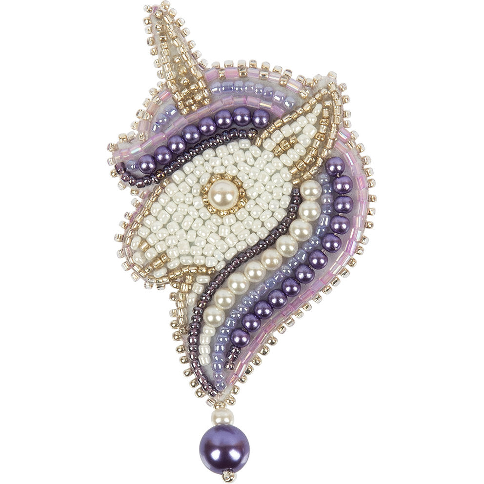 10-016 Ansteckbutton. Violettes Einhorn - Klart - Set mit Perlen