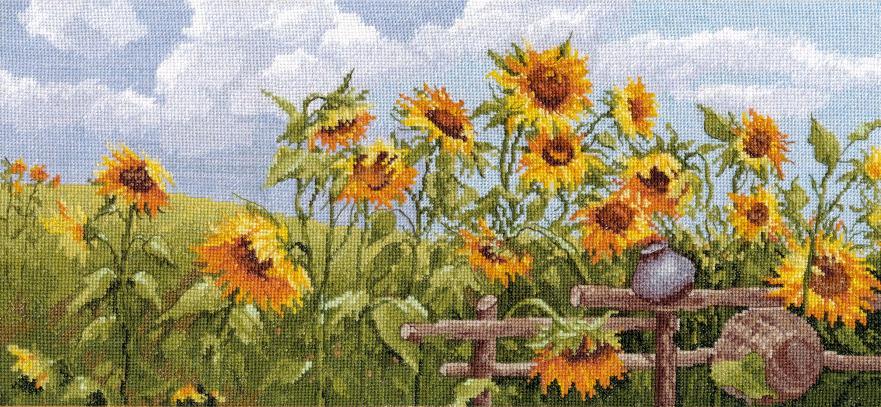 Kit de punto de cruz Oven '1073 – Afueras. Girasoles / 1073 / Kit de punto de cruz 40x20 cm