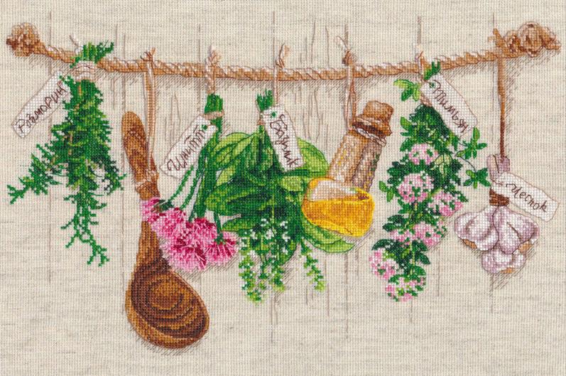 Kit de punto de cruz Oven '1079 – Hierbas Aromáticas | 1079 34x22 cm
