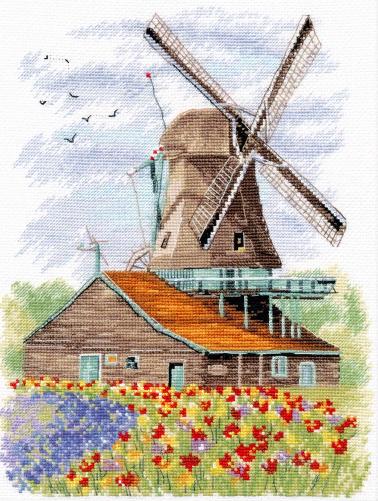 Kit de punto de cruz Oven '1105 – Molino de viento, Holanda / 1105 / Kit de punto de cruz 19x24 cm