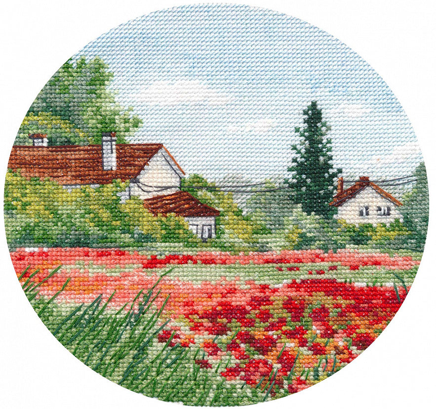 Kit de punto de cruz Oven S1287 – Amapolas en miniatura / - Kit de punto de cruz 15x15 cm