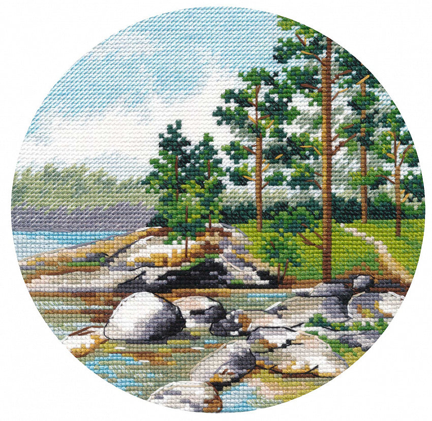 Kit de punto de cruz Oven S1298 – Miniatura. Costa del lago Ladoga / - Kit de punto de cruz 15x15 cm