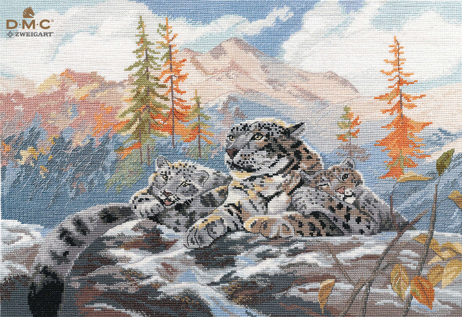Kit de punto de cruz Oven '1342 – Leopardos de las Nieves | 1342 | | Aida Zweigart + Hilos DMC 40x28 cm
