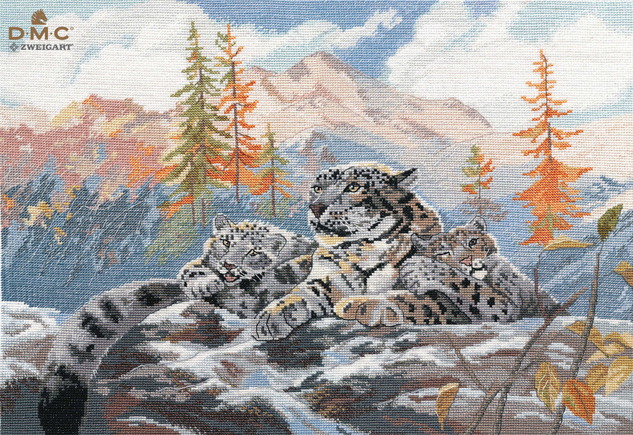 Kit de punto de cruz Oven '1342 – Leopardos de las Nieves | 1342 | | Aida Zweigart + Hilos DMC 40x28 cm