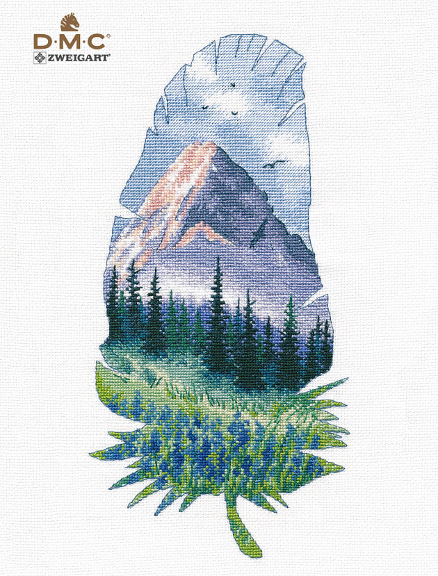 Kit de punto de cruz Oven '1402 – Paisaje de montaña 2 / 1402 / Kit de punto de cruz 16x30 cm