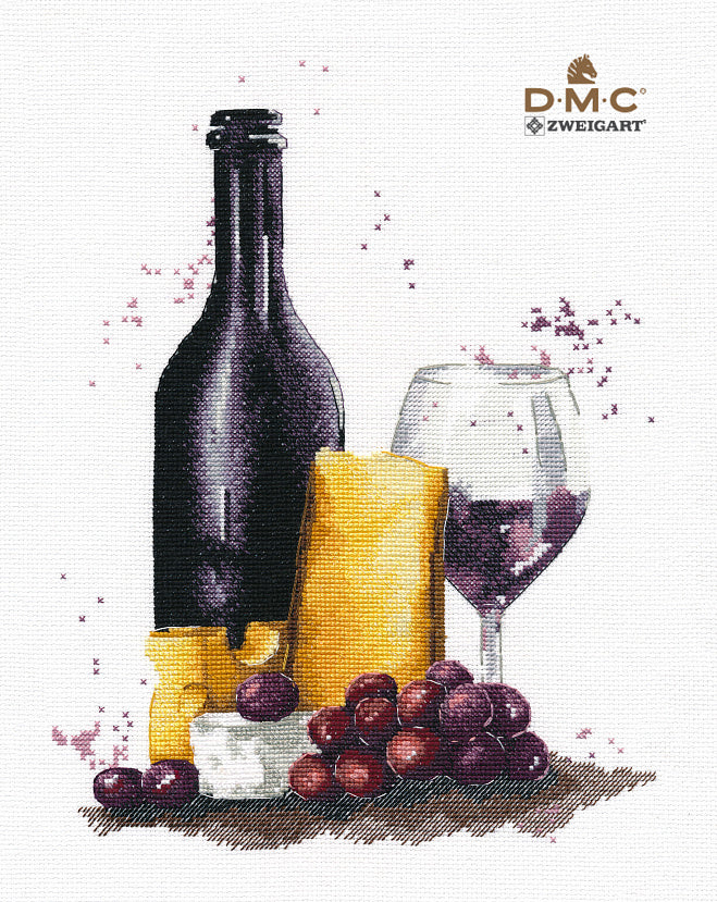 Bodegón con vino y queso - 1433 OVEN - Kit de punto de cruz