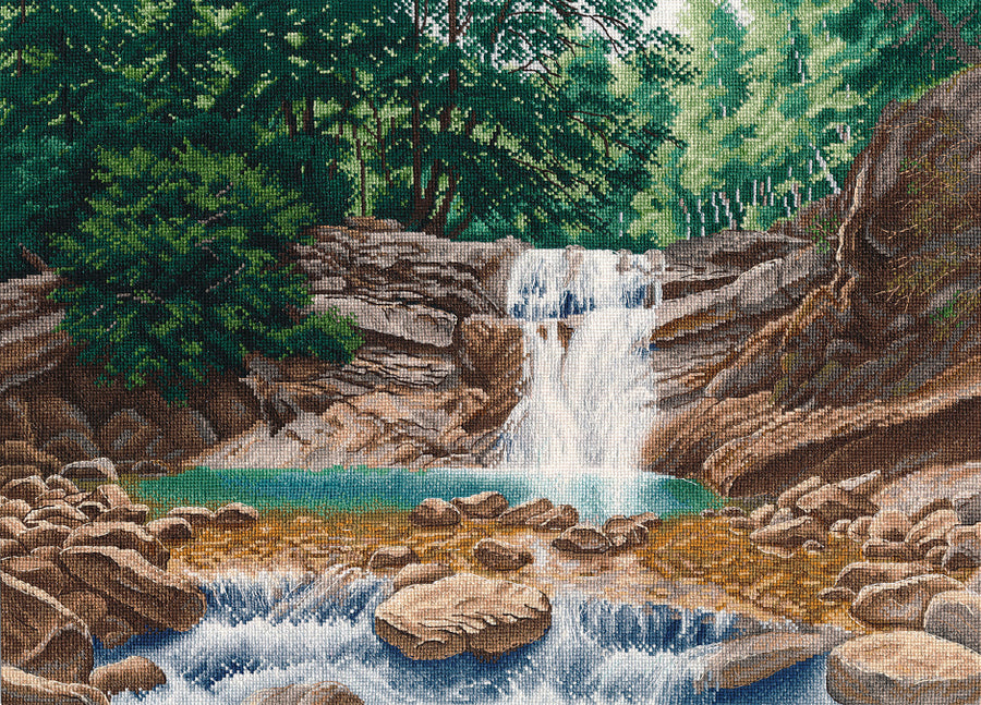 Kit de punto de cruz Oven S1470 – Cascada en el Río Pshada 40x30 cm