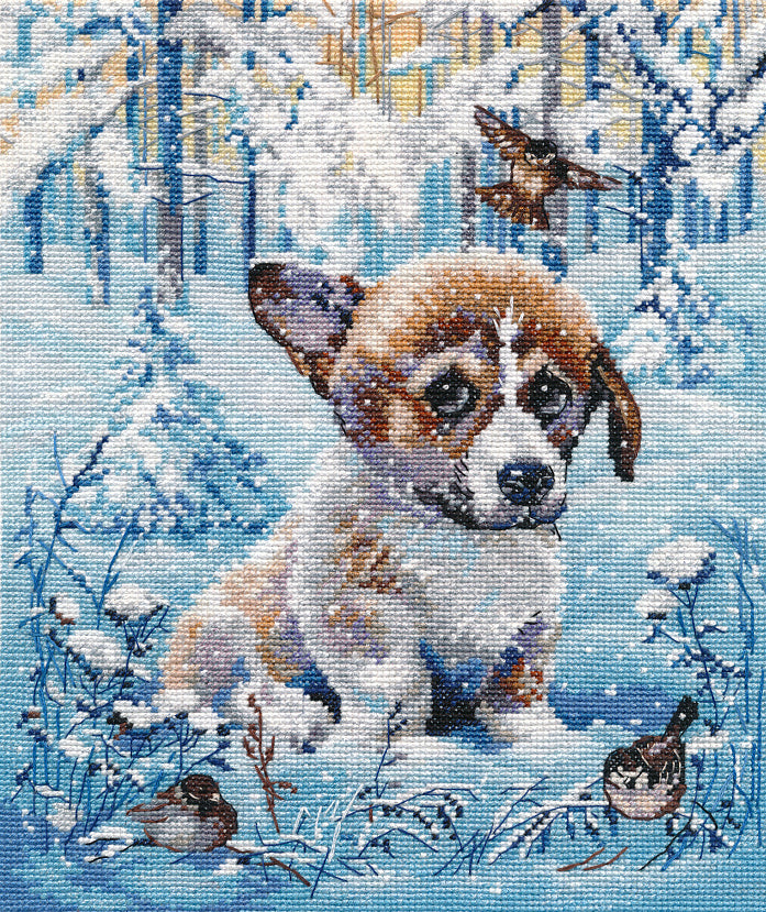 Kit de punto de cruz Oven S1482 – Kit de punto de cruz. Cachorro de Nieve 20x22 cm