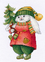 Conejito con árbol de Navidad - 1511 OVEN - Kit de punto de cruz