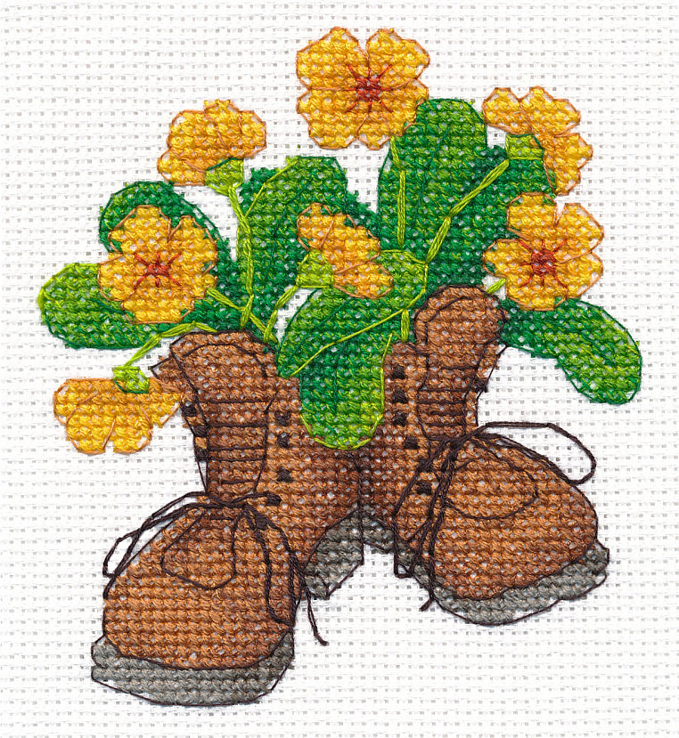Kit de punto de cruz Oven S1512 – Zapatos de jardín / - Kit de punto de cruz 10x11 cm