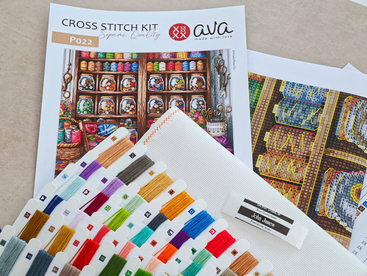 Kit de point de croix AVA Stitch « Salle de couture » ​​P022