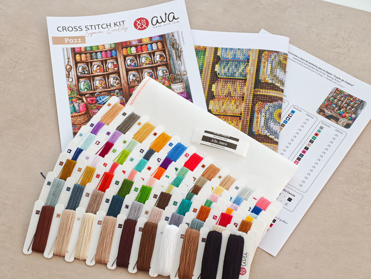 Kit de point de croix AVA Stitch « Salle de couture » ​​P022