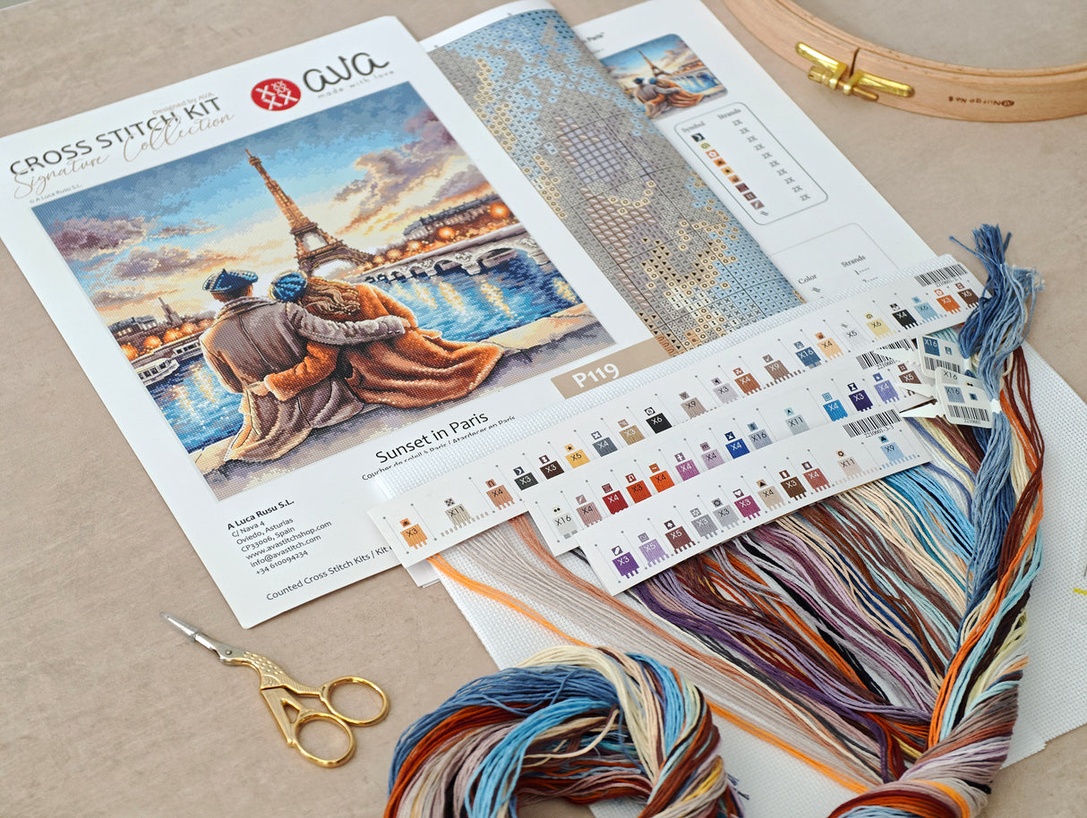 AVA Signature Collection P119 Atardecer en París – Kit de Punto de Cruz Contado