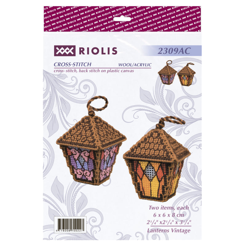 Kit de Punto de Cruz Riolis 2309AC – Lanterns Vintage (con lienzo plástico) - Punto y Arte