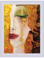 Kit de punto de cruz Golden Tears retrato femenino artístico con detalles dorados y cuentas decorativas