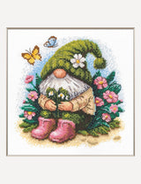 Kit de punto de cruz Aine A1042 – Blossom Gnome, gnomo de primavera, 20 × 20 cm