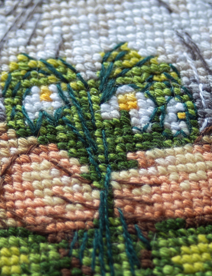 Kit de punto de cruz Aine A1042 – Blossom Gnome, gnomo de primavera, 20 × 20 cm
