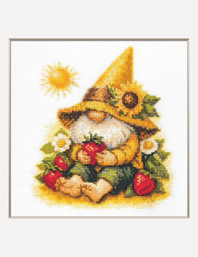 Kit de punto de cruz Aine A1043 – Sunshine Gnome, gnomo de verano, 20 × 20 cm