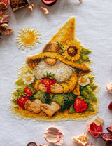 Kit de punto de cruz Aine A1043 – Sunshine Gnome, gnomo de verano, 20 × 20 cm