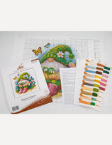 Kit de punto de cruz Aine A1042 – Blossom Gnome, gnomo de primavera, 20 × 20 cm
