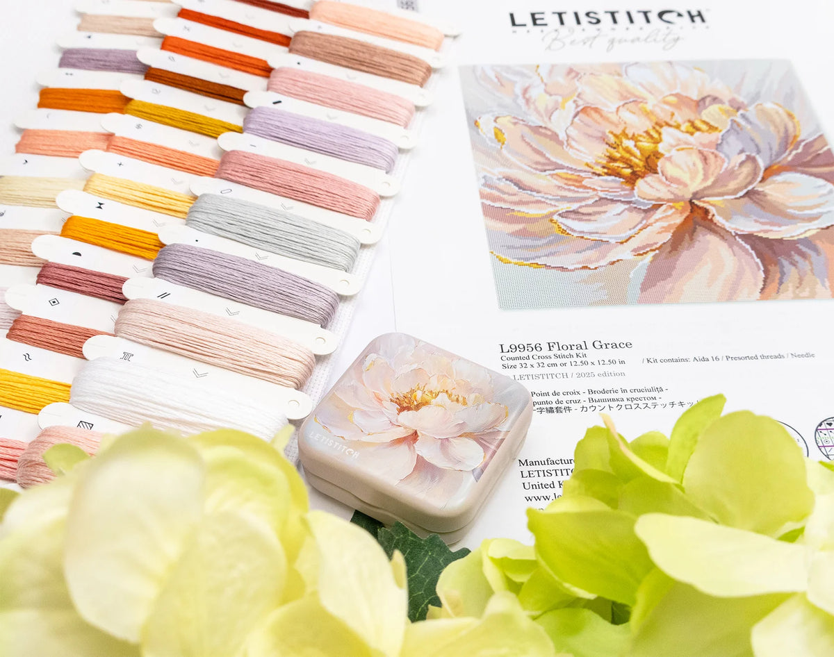 Letistitch L9956 "Floral Grace" Cross Stitch Kit – Flowers 32x32 cm