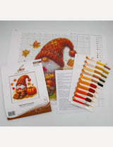 Kit de punto de cruz Aine A1044 – Harvest Gnome, gnomo de otoño, 20 × 20 cm