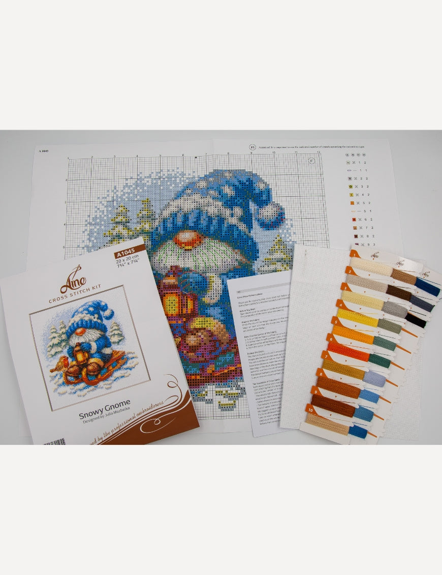 Kit de punto de cruz Aine A1045 – Snowy Gnome, gnomo de invierno, 20 × 20 cm