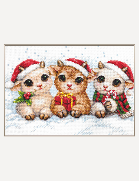 Kit de punto de cruz Aine A1050 – Christmas Joy, animalitos navideños, 30 × 21 cm