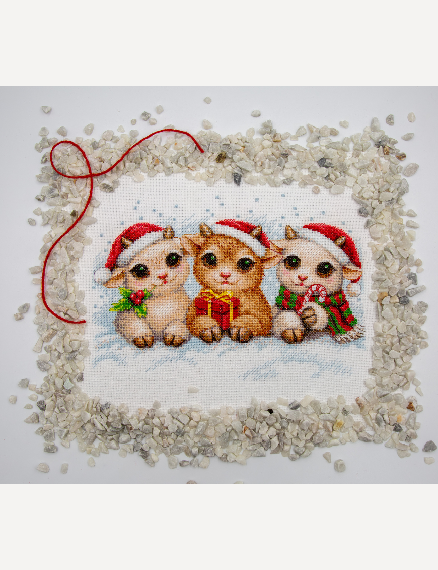 Kit de punto de cruz Aine A1050 – Christmas Joy, animalitos navideños, 30 × 21 cm