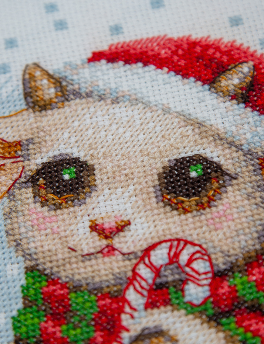 Kit de punto de cruz Aine A1050 – Christmas Joy, animalitos navideños, 30 × 21 cm
