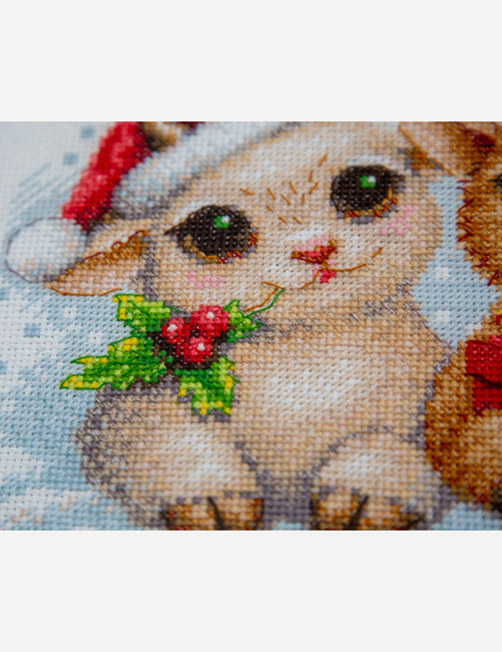 Kit de punto de cruz Aine A1050 – Christmas Joy, animalitos navideños, 30 × 21 cm
