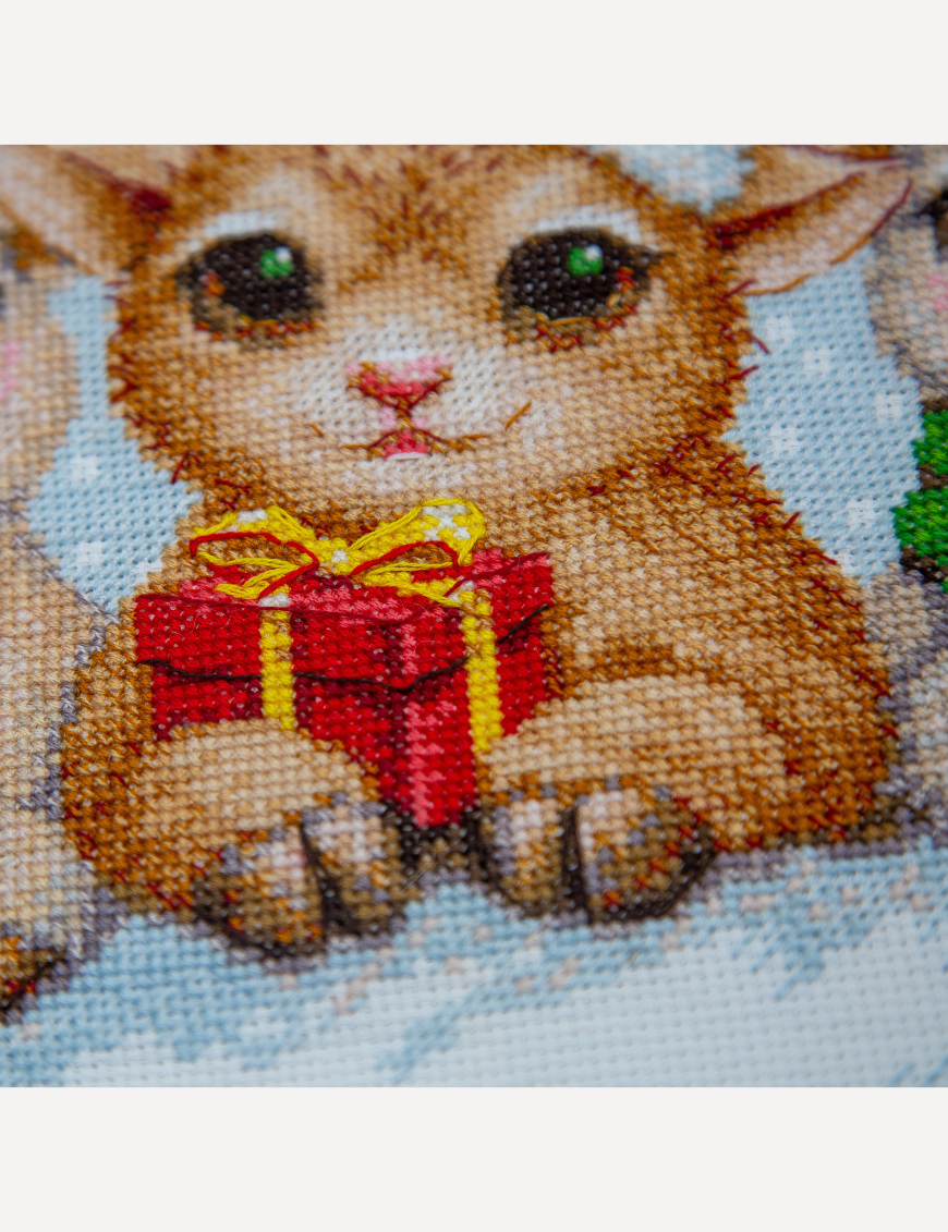 Kit de punto de cruz Aine A1050 – Christmas Joy, animalitos navideños, 30 × 21 cm