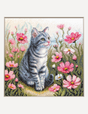 Kit de punto de cruz Aine A1041 – Garden Whiskers, gato entre flores, 20 × 20 cm