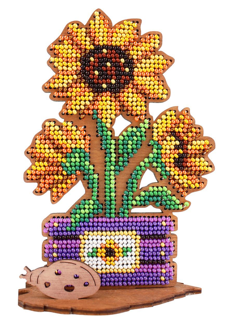 Embroidery with Beads on a Wooden Base "Sunflowers in a Box" SO-099 MP Studia