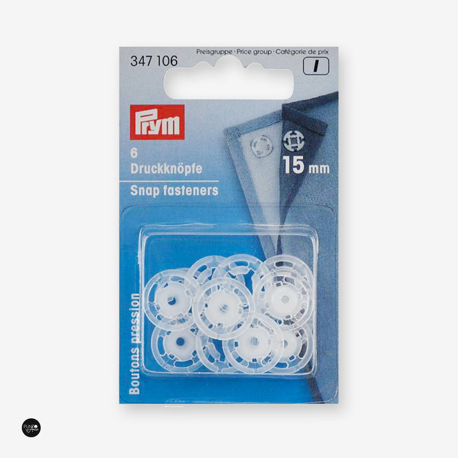Broches de Presión Transparentes 15mm Prym 347106 - accesorio Prym para cierres y accesorios de prendas